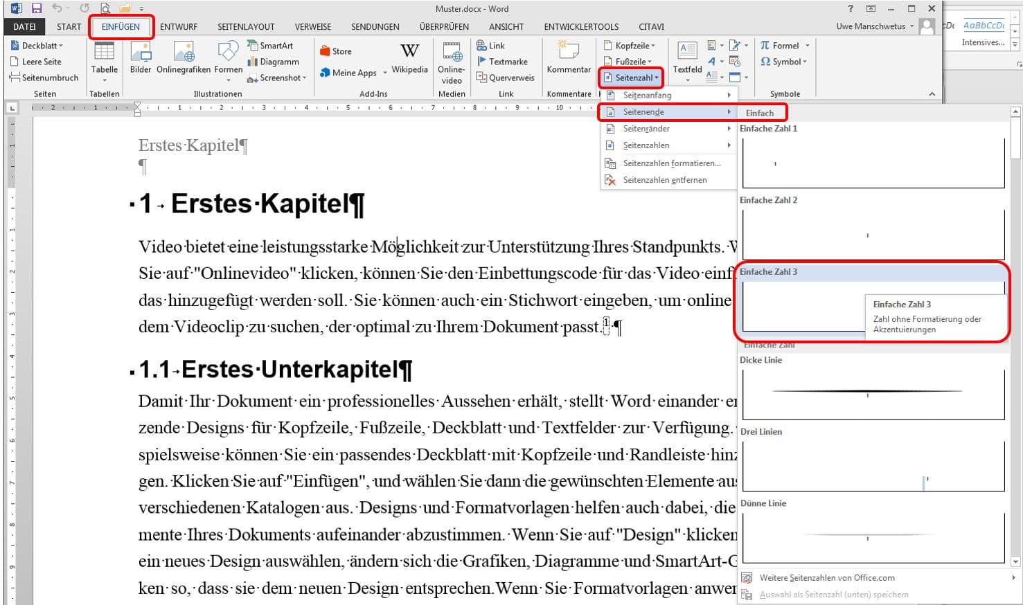 Seitenzahlen in Word 2013 - Wissenschafts-Thurm